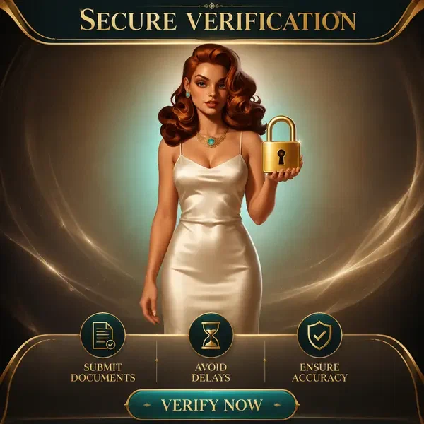Professionelle Person steht selbstbewusst mit goldenem Vorhängeschloss am Billionairespin-Verifizierungsschalter