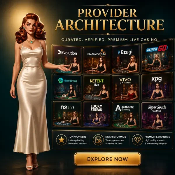 Professioneller Kurator präsentiert Live-Casino-Anbieter-Architektur mit diversen Gaming-Formaten